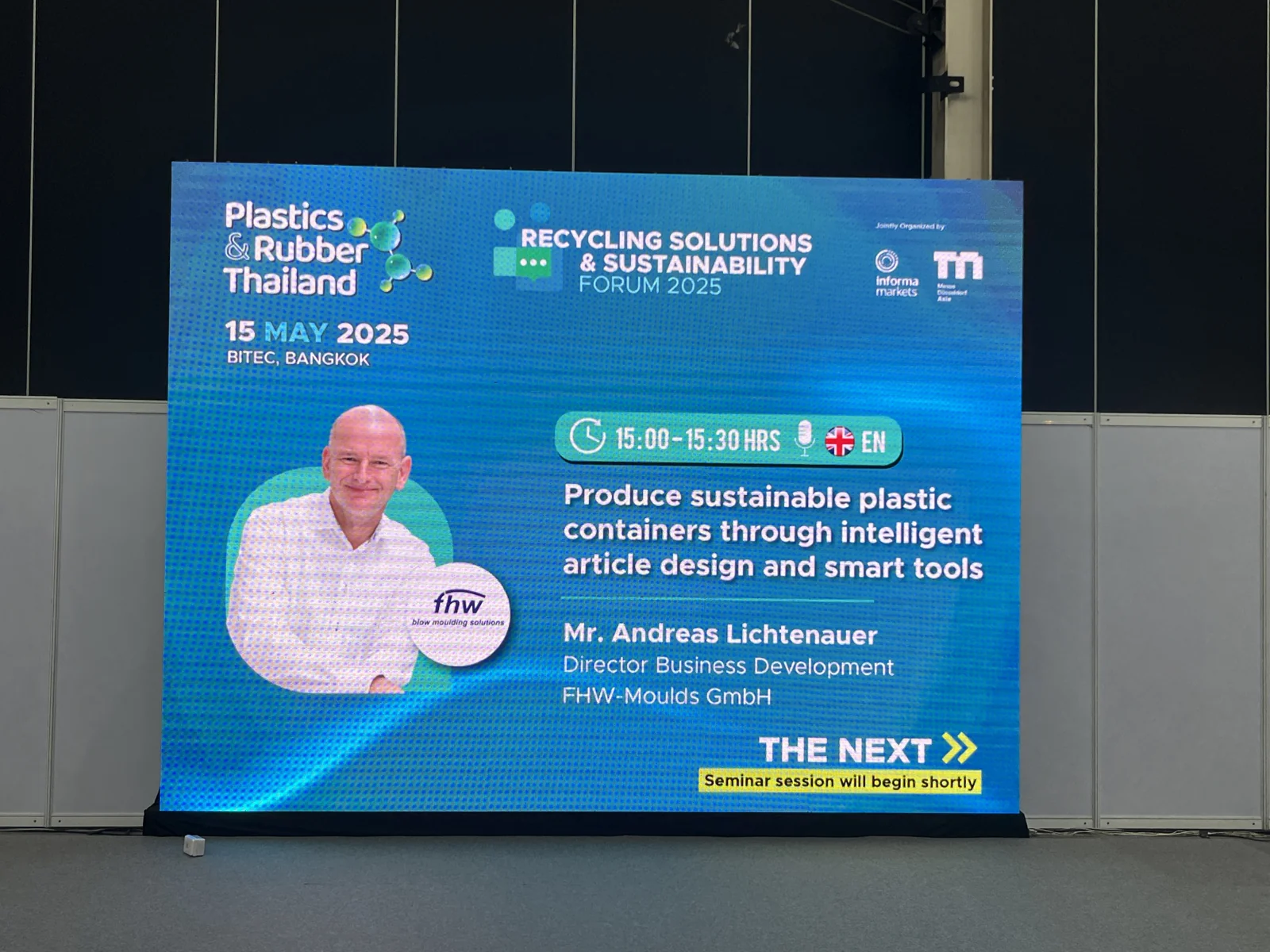 Event display featuring Andreas Lichtenauer at Plastics & Rubber Thailand 2025